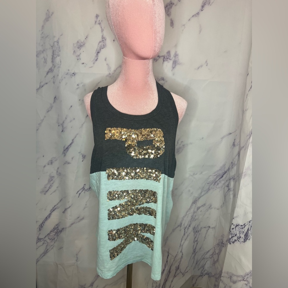 PINK Victoria's Secret Logo Sequin Tank Top Sz L